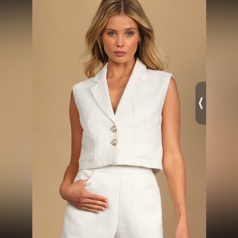 Brand new lulus perfect company ivory tweed blazer